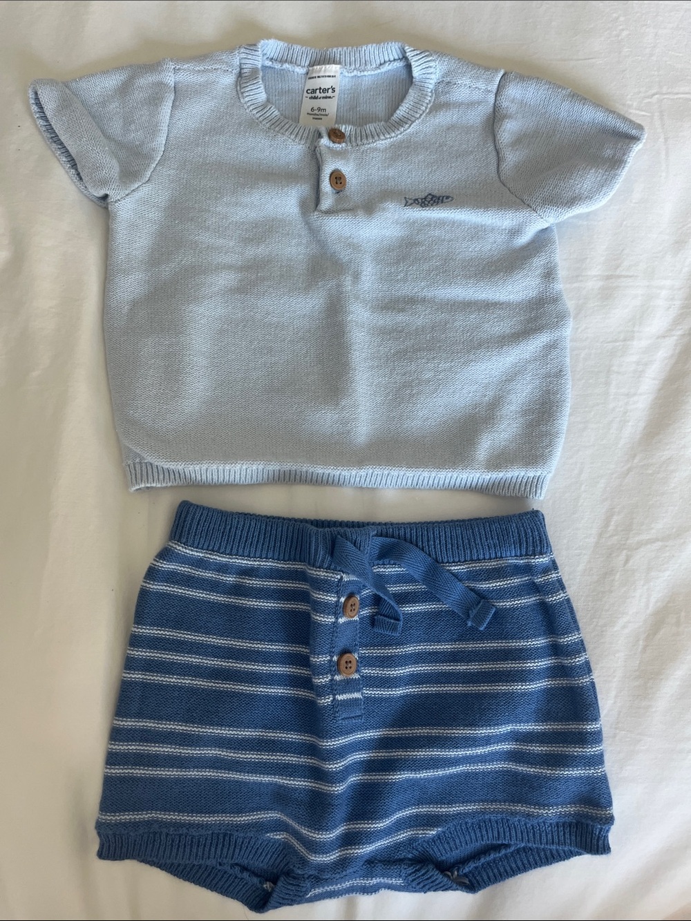 Carter's Light Blue Top with Navy & Light Blue Striped Knit Shorts